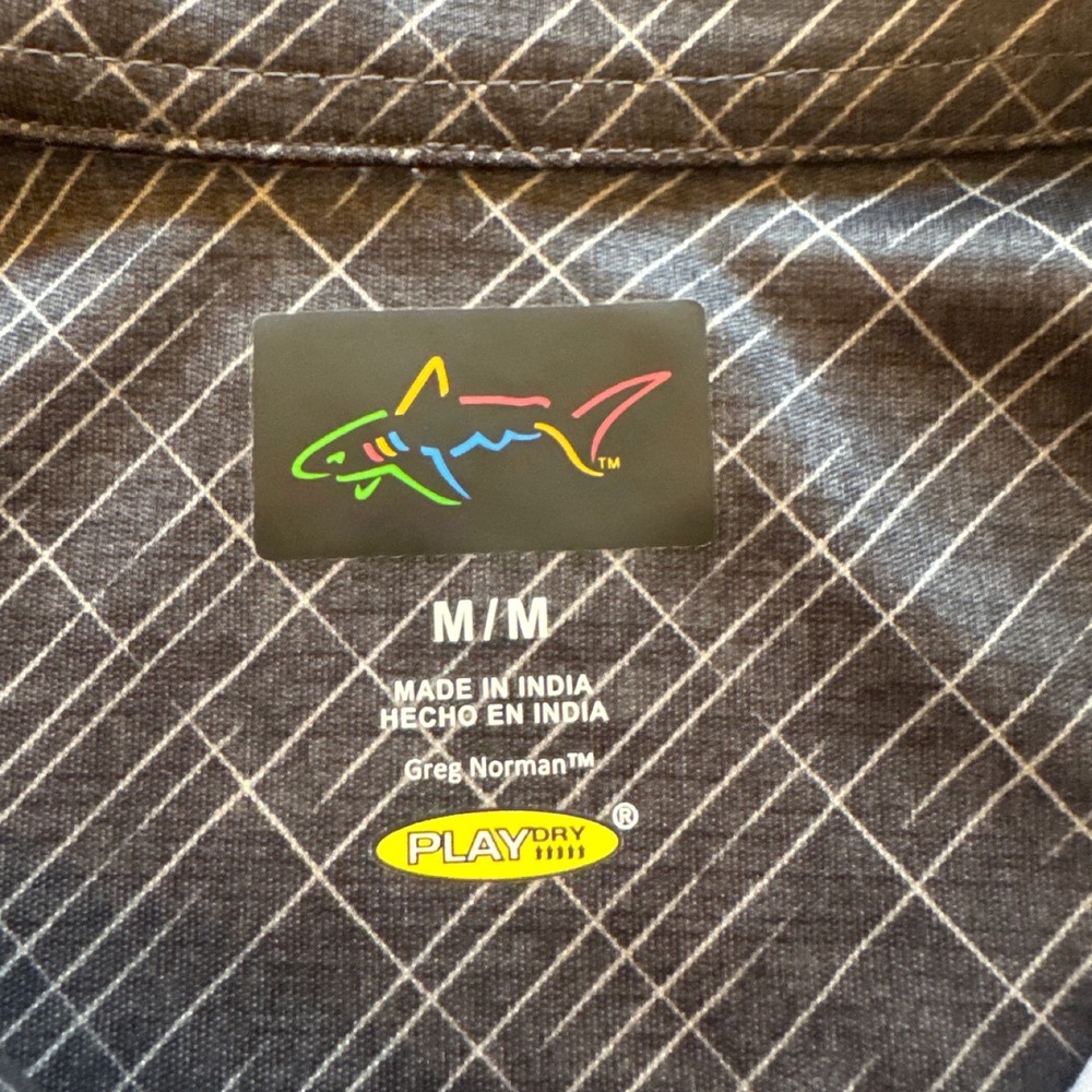Greg Norman Play Dry Mens Golf Polo Shirt Medium Gray Grid Pattern Performance - Picture 2 of 7